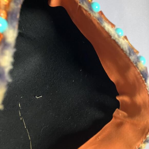 Egyptian Scarab Hat Headdress Fitted Womens Leopard Print Beaded Turquoise Black - Picture 7 of 16